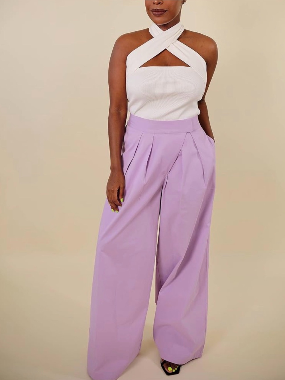 The Drop Lavender Brulee Wide Leg Pleated Twill Pant by @highlowluxxe